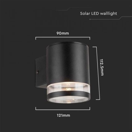 LED-Solarwandleuchte für den Außenbereich LED/1W/3,7V 3000K IP54 schwarz