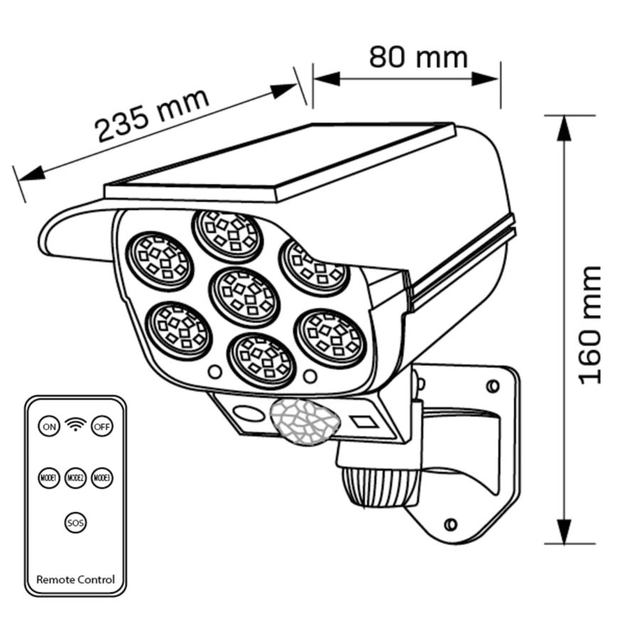 LED Solarkamera-Attrappe mit Sensor KAMERA LED/1W/3,7V IP44 + Fernbedienung-