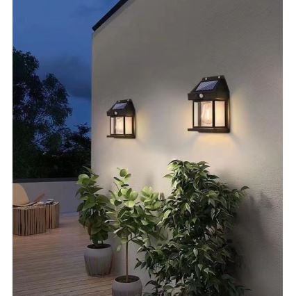 LED-Solarwandleuchte mit Sensor LANTER LED/1W/3,7V IP44 schwarz