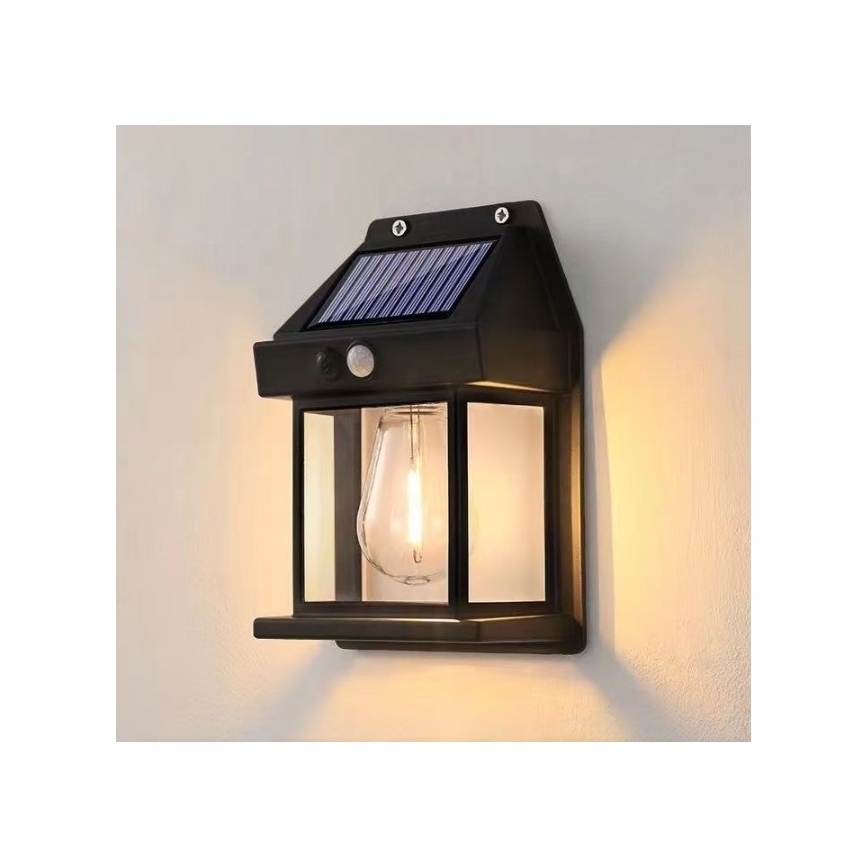 LED-Solarwandleuchte mit Sensor LANTER LED/1W/3,7V IP44 schwarz