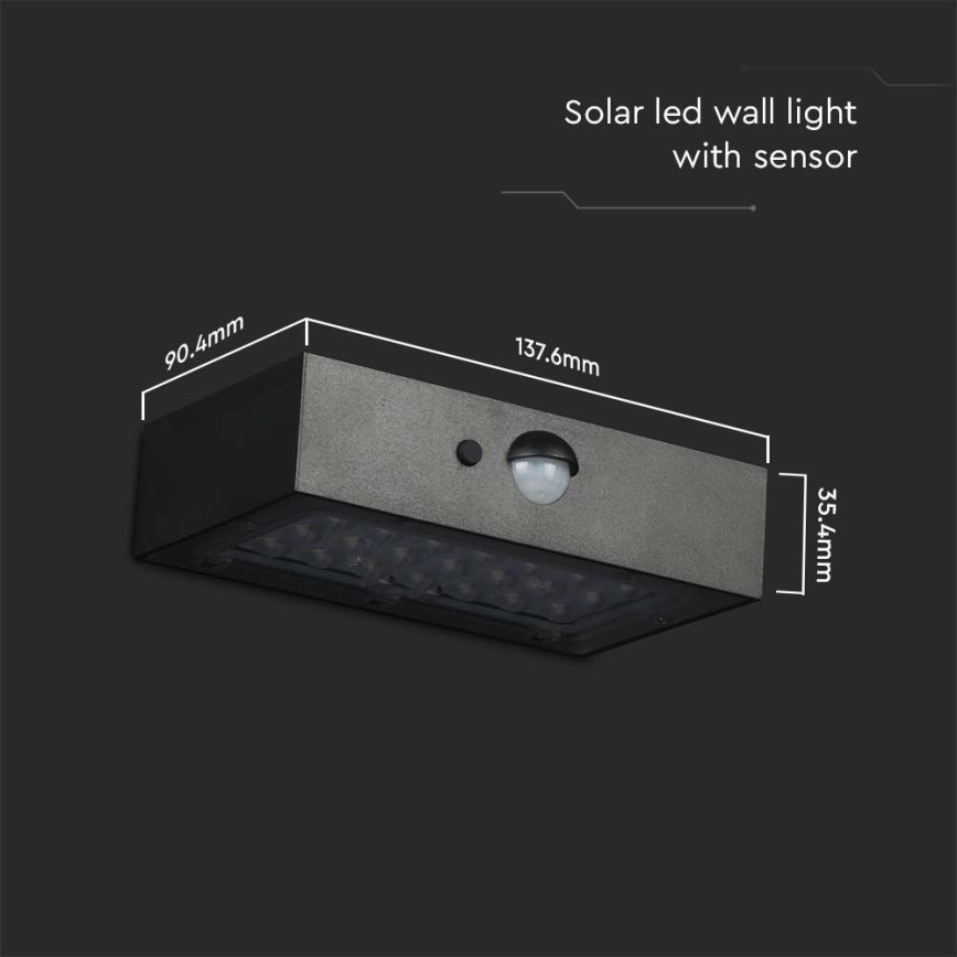 LED-Solarwandleuchte mit Sensor LED/3W/3,7V 3000K/4000K IP65 1200 mAh schwarz