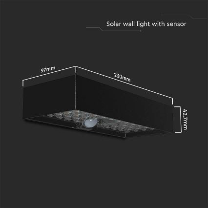 LED-Solarwandleuchte mit Sensor LED/6W/3,7V IP65 4000K schwarz