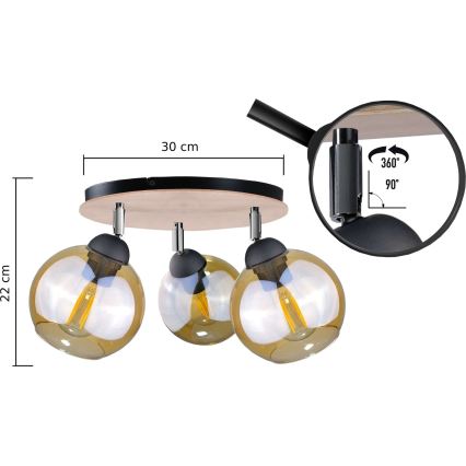 Punktstrahler THEA WOOD 3xE27/60W/230V Ø 30 cm