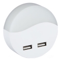 LED-Steckdosen-Nachtlicht mit Dämmerungssensor 2xUSB LED/0,45W/230V 3000K