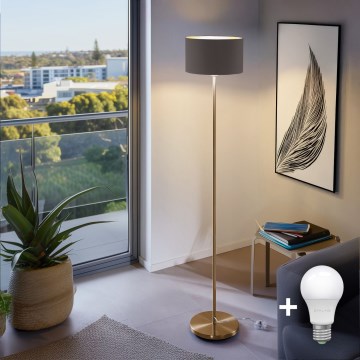 LED Stehlampe TUNJA 1xE27/20W/230V Ø 30 cm gold/braun