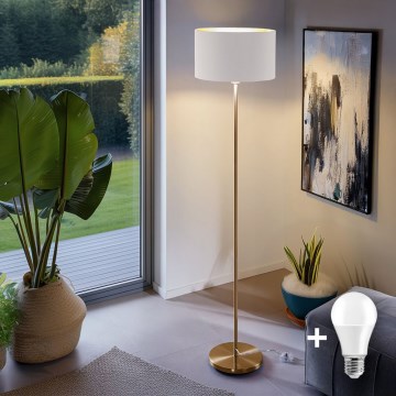 LED-Stehlampe TUNJA 1xE27/20W/230V Ø 38 cm gold/weiß