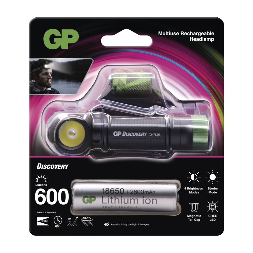 LED Stirnlampe GP DISCOVERY CHR35 LED/3,7V/2600mAh