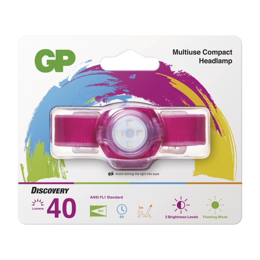 LED Stirnlampe GP EVERYBODY 4xLED/2×CR2025 rosa