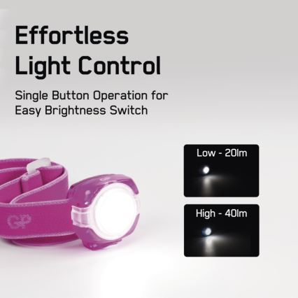 LED Stirnlampe GP EVERYBODY 4xLED/2×CR2025 rosa