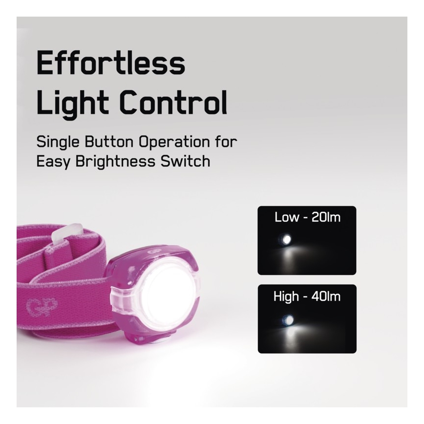 LED Stirnlampe GP EVERYBODY 4xLED/2×CR2025 rosa