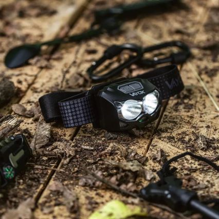 LED wiederaufladbare Stirnlampe mit Dimmfunktion, Sensor und rotem Licht 2xLED/5W/5V/3xAAA IP65 500 lm 1200 mAh