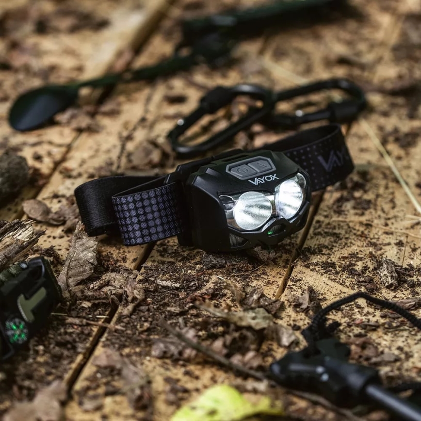 LED wiederaufladbare Stirnlampe mit Dimmfunktion, Sensor und rotem Licht 2xLED/5W/5V/3xAAA IP65 500 lm 1200 mAh