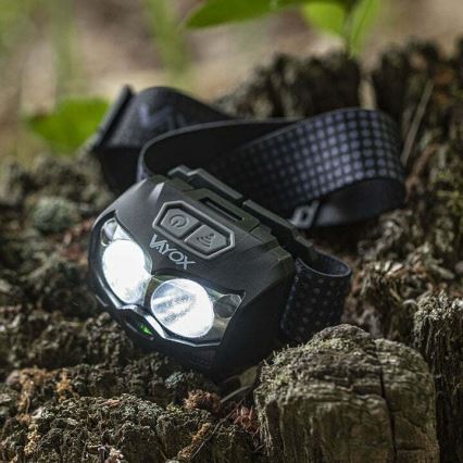 LED wiederaufladbare Stirnlampe mit Dimmfunktion, Sensor und rotem Licht 2xLED/5W/5V/3xAAA IP65 500 lm 1200 mAh