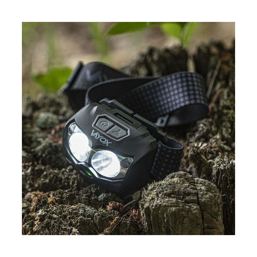 LED wiederaufladbare Stirnlampe mit Dimmfunktion, Sensor und rotem Licht 2xLED/5W/5V/3xAAA IP65 500 lm 1200 mAh