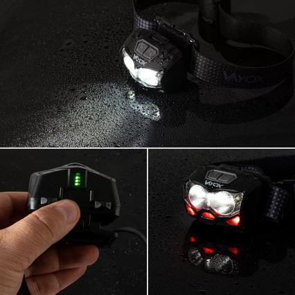 LED wiederaufladbare Stirnlampe mit Dimmfunktion, Sensor und rotem Licht 2xLED/5W/5V/3xAAA IP65 500 lm 1200 mAh