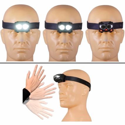 LED wiederaufladbare Stirnlampe mit Dimmfunktion, Sensor und rotem Licht 2xLED/5W/5V/3xAAA IP65 500 lm 1200 mAh