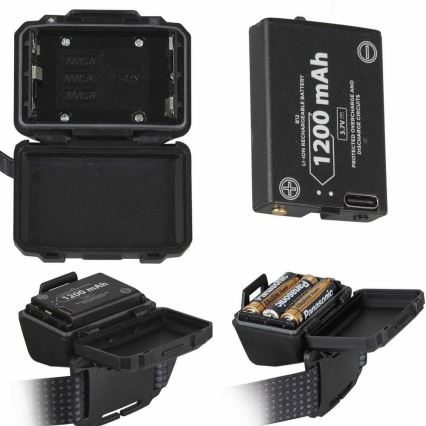 LED wiederaufladbare Stirnlampe mit Dimmfunktion, Sensor und rotem Licht 2xLED/5W/5V/3xAAA IP65 500 lm 1200 mAh