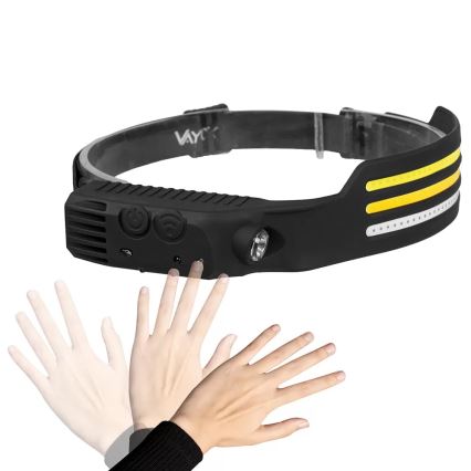 LED wiederaufladbare Stirnlampe mit Dimmfunktion, Sensor und rotem Licht 4xLED/5V IP44 300 lm 1200 mAh