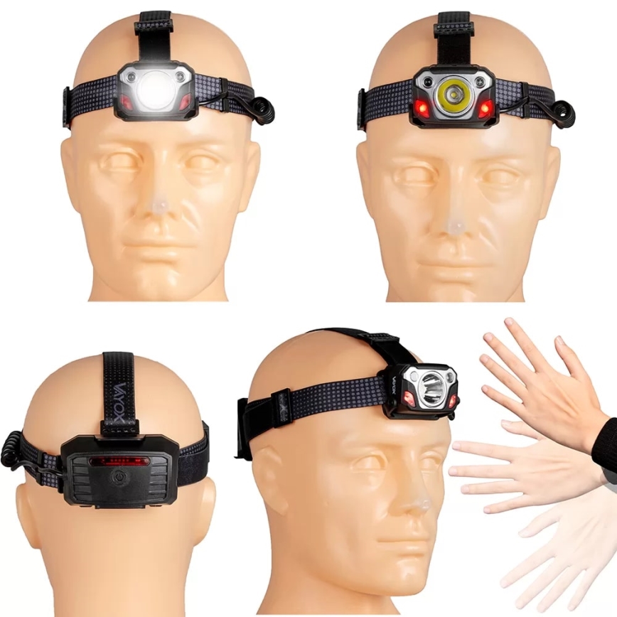 LED wiederaufladbare Stirnlampe mit Dimmfunktion, Sensor, Powerbank-Funktion und rotem Licht LED/10W/5V IP44 1200 lm 4000 mAh