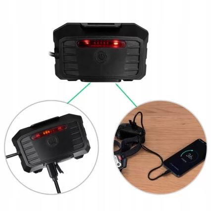 LED wiederaufladbare Stirnlampe mit Dimmfunktion, Sensor, Powerbank-Funktion und rotem Licht LED/10W/5V IP44 1200 lm 4000 mAh