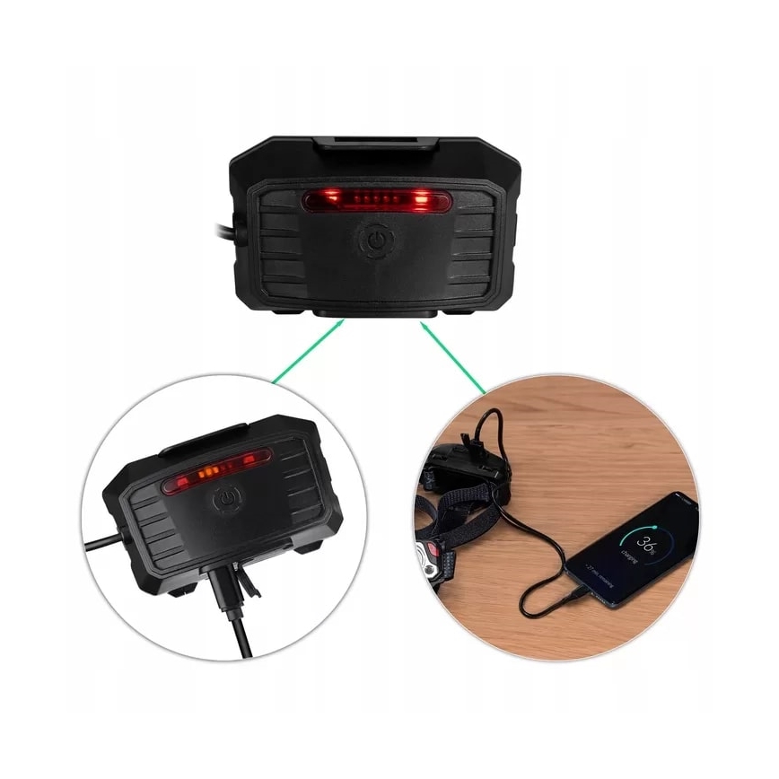 LED wiederaufladbare Stirnlampe mit Dimmfunktion, Sensor, Powerbank-Funktion und rotem Licht LED/10W/5V IP44 1200 lm 4000 mAh