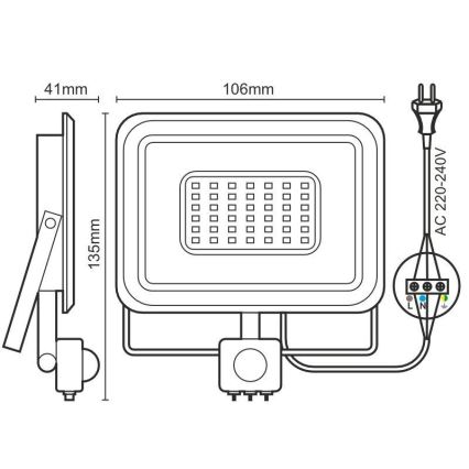 LED-Strahler mit Sensor LED/10W/230V 4000K IP44