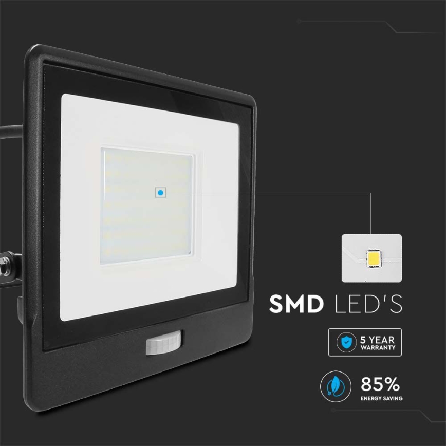 LED-Strahler mit Sensor LED/50W/230V 6500K IP65 schwarz