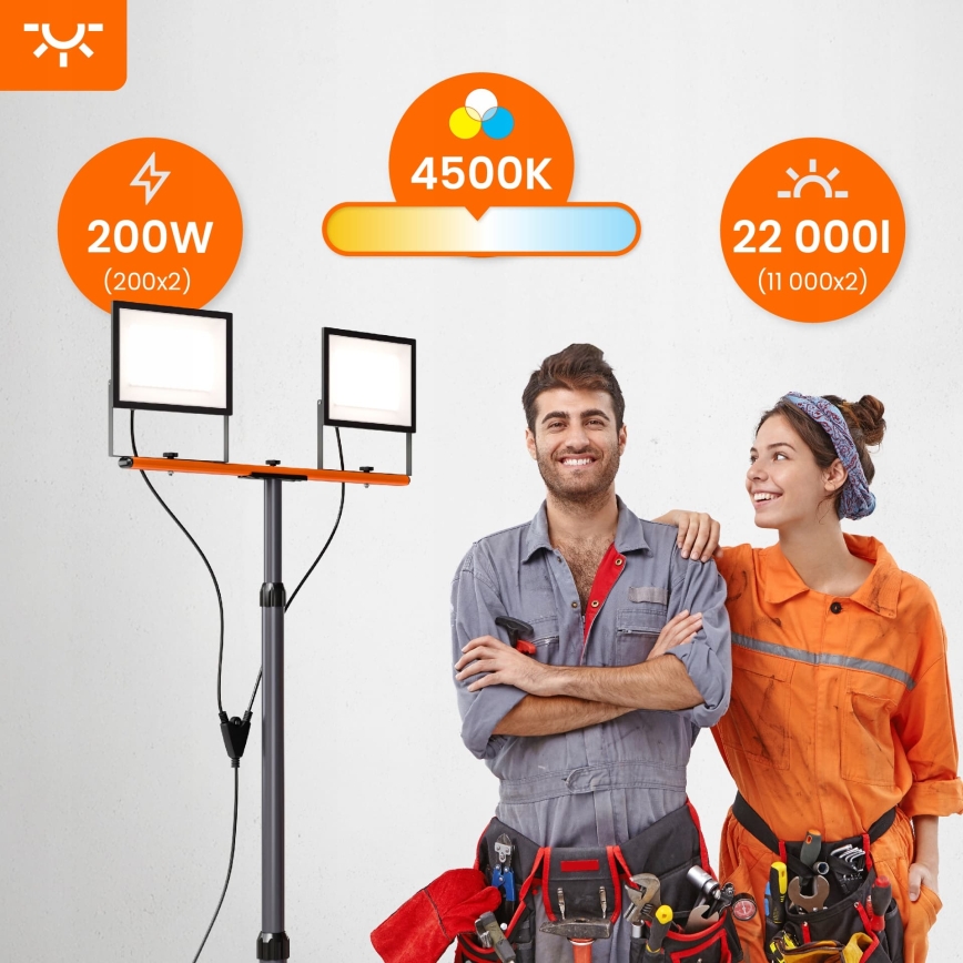 LED-Strahler mit Stativ 2xLED/100W/230V 4500K IP65 schwarz/orange