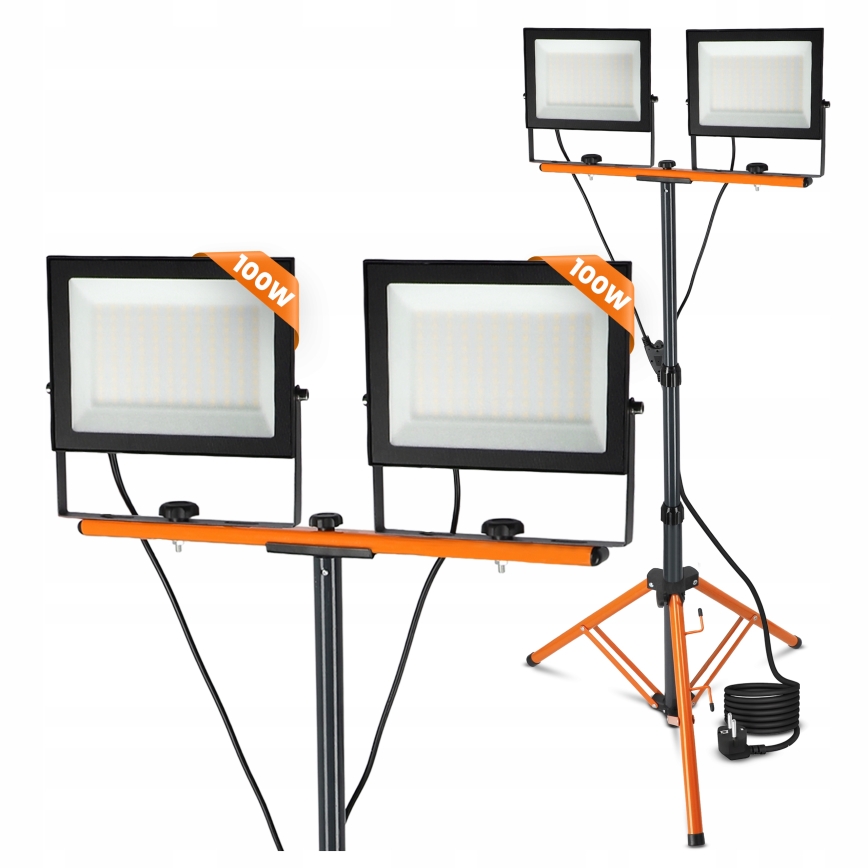 LED-Strahler mit Stativ 2xLED/100W/230V 4500K IP65 schwarz/orange