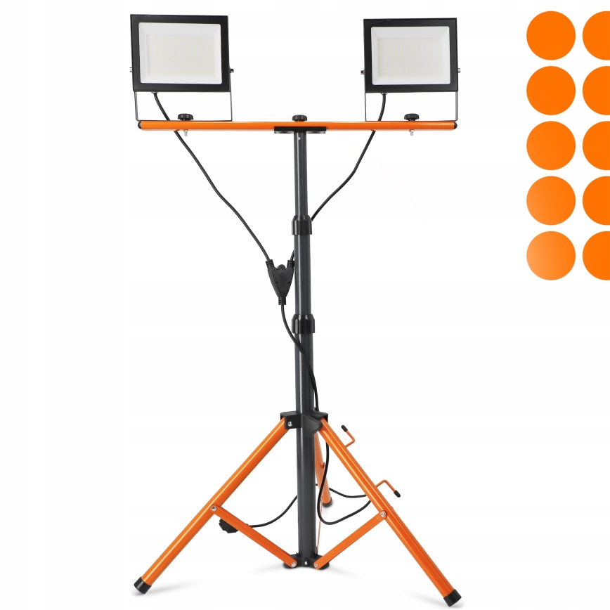LED-Strahler mit Stativ 2xLED/100W/230V 4500K IP65 schwarz/orange