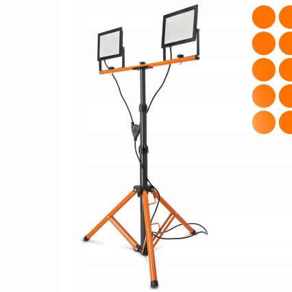 LED-Strahler mit Stativ 2xLED/100W/230V 4500K IP65 schwarz/orange