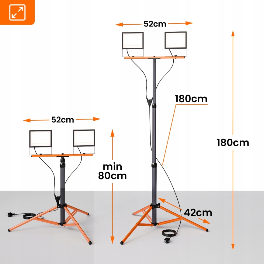 LED-Strahler mit Stativ 2xLED/100W/230V 4500K IP65 schwarz/orange