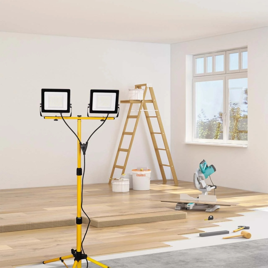 LED-Strahler mit Stativ 2×LED/50 W/230 V 6500 K IP65 gelb