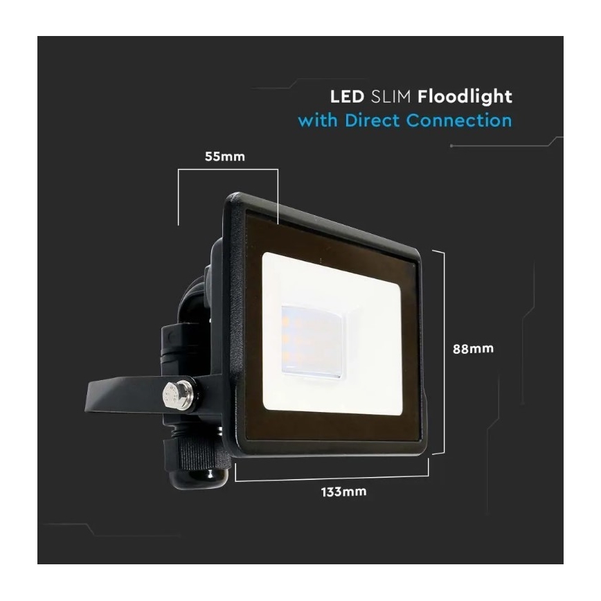 LED-Strahler mit Direktanschluss SAMSUNG CHIP LED/10W/230V IP65 6500K schwarz