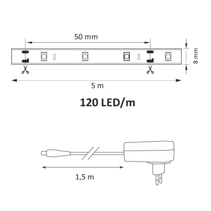LED-Streifen 5m LED/36W/12V 4000K
