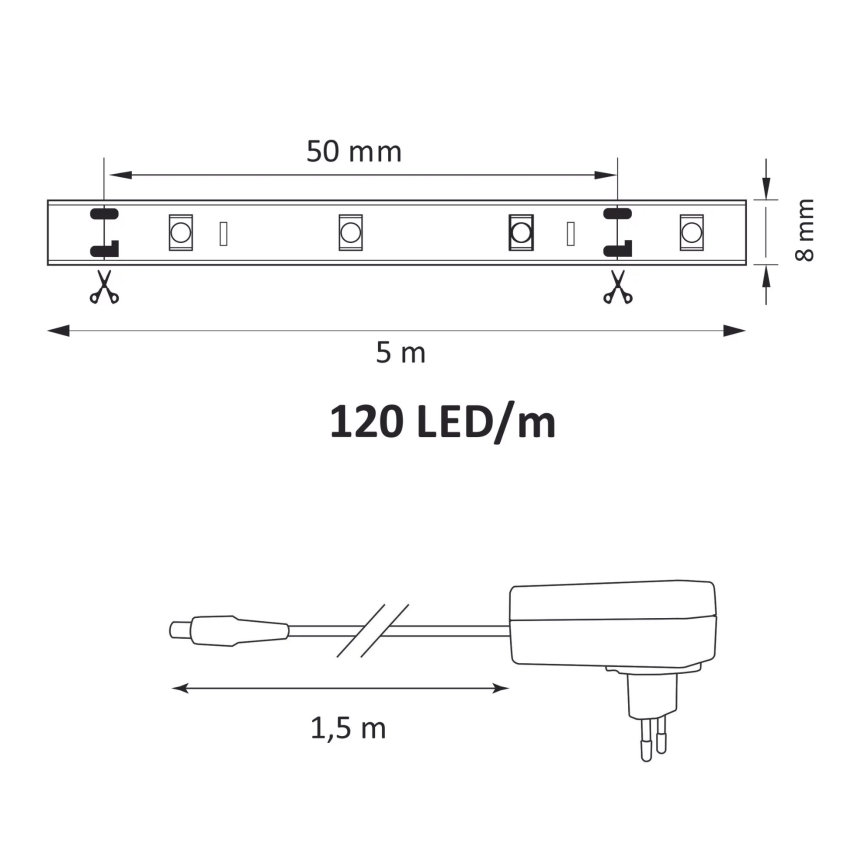 LED-Streifen 5m LED/36W/12V 4000K