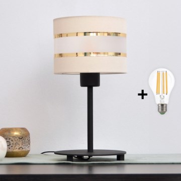 LED Tischlampe HELEN 1xE27/15W/230V Cremefarbe/schwarz/gold