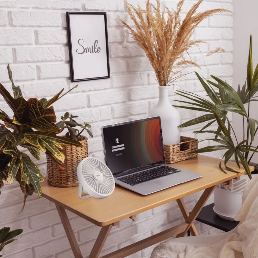 LED Akku-Tischventilator mit LED-Beleuchtung LED/2W/5V USB 2400 mAh Weiß