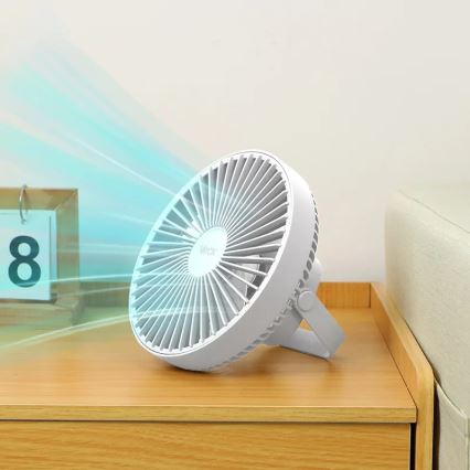 LED Akku-Tischventilator mit LED-Beleuchtung LED/2W/5V USB 2400 mAh Weiß