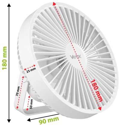 LED Akku-Tischventilator mit LED-Beleuchtung LED/2W/5V USB 2400 mAh Weiß