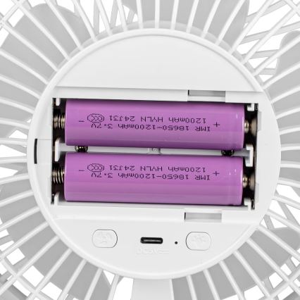 LED Aufladbarer Tischventilator mit LED-Beleuchtung LED/3W/5V USB 2400 mAh Weiß