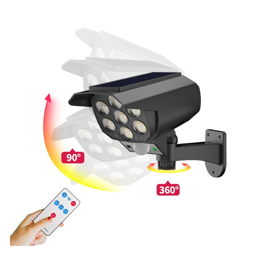 LED-Überwachungskamera-Attrappe mit Sensor und Solarpanel LED/5W/5,5V IP65 + Fernbedienung