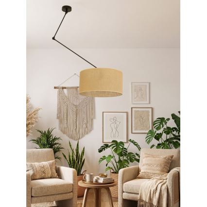 LED verstellbare Pendelleuchte mit Stange GORTA 1xE27/60W/230V Jute