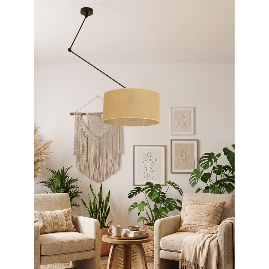 LED verstellbare Pendelleuchte mit Stange GORTA 1xE27/60W/230V Jute