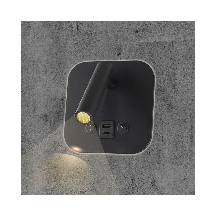 LED-Wand-Spot mit USB-Anschluss LED/8W/230V 3000K schwarz