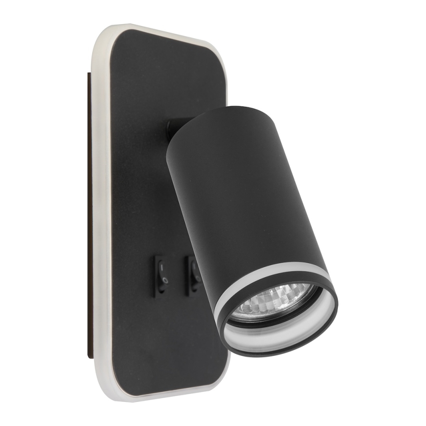 LED-Wand-Spot PIPE 1xGU10/10W/230V + LED/6W schwarz