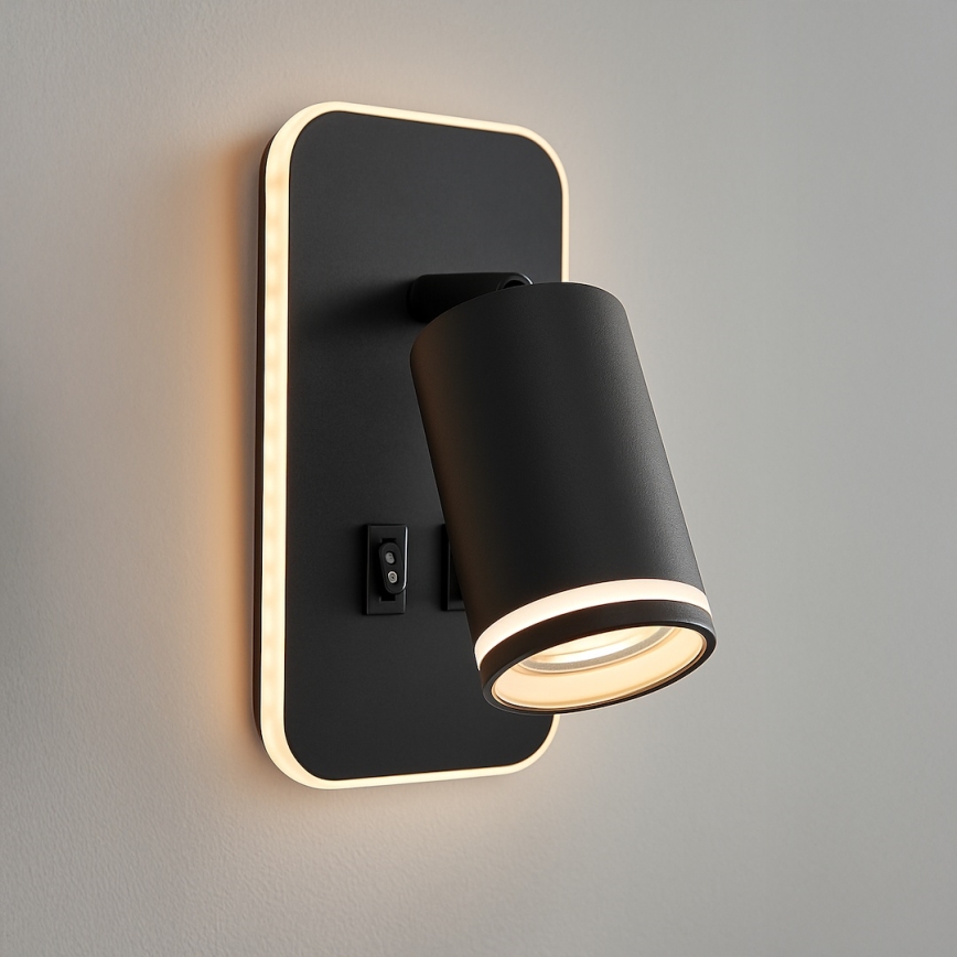 LED-Wand-Spot PIPE 1xGU10/10W/230V + LED/6W schwarz