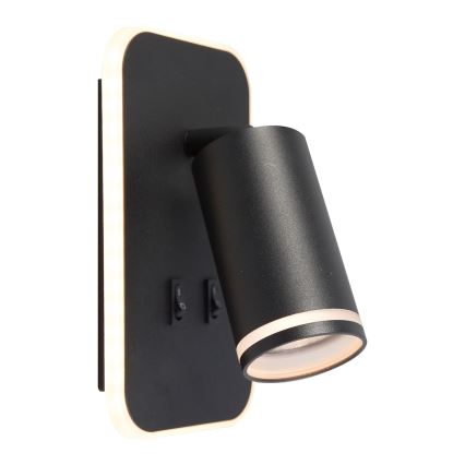 LED-Wand-Spot PIPE 1xGU10/10W/230V + LED/6W schwarz