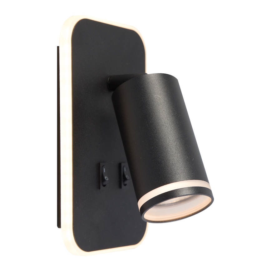 LED-Wand-Spot PIPE 1xGU10/10W/230V + LED/6W schwarz