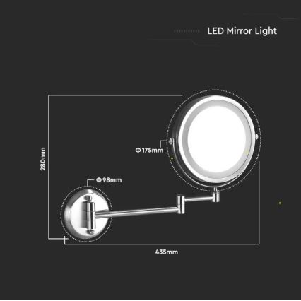 LED Wandkosmetikspiegel LED/3W/6V IP44